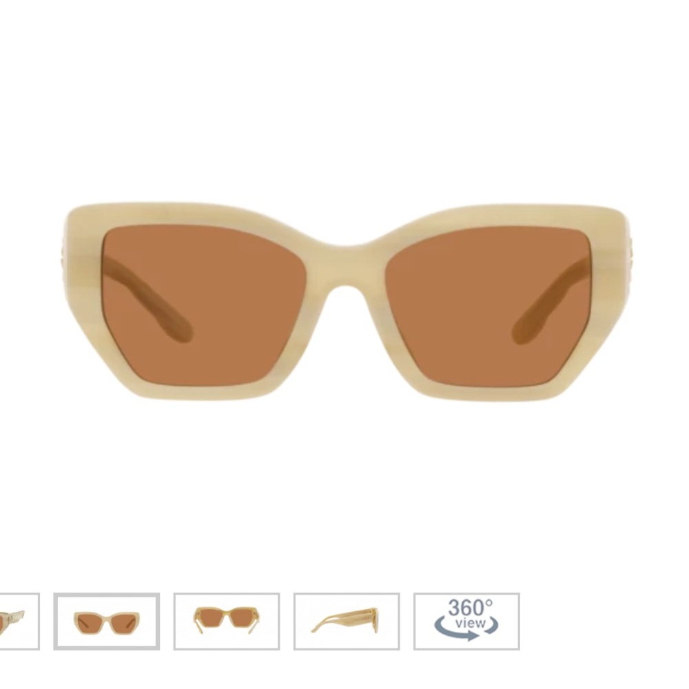 Tory Burch Sunglasses - Kira Ivory Horn Quilted with Brown Lenses - Picture 2 of 5